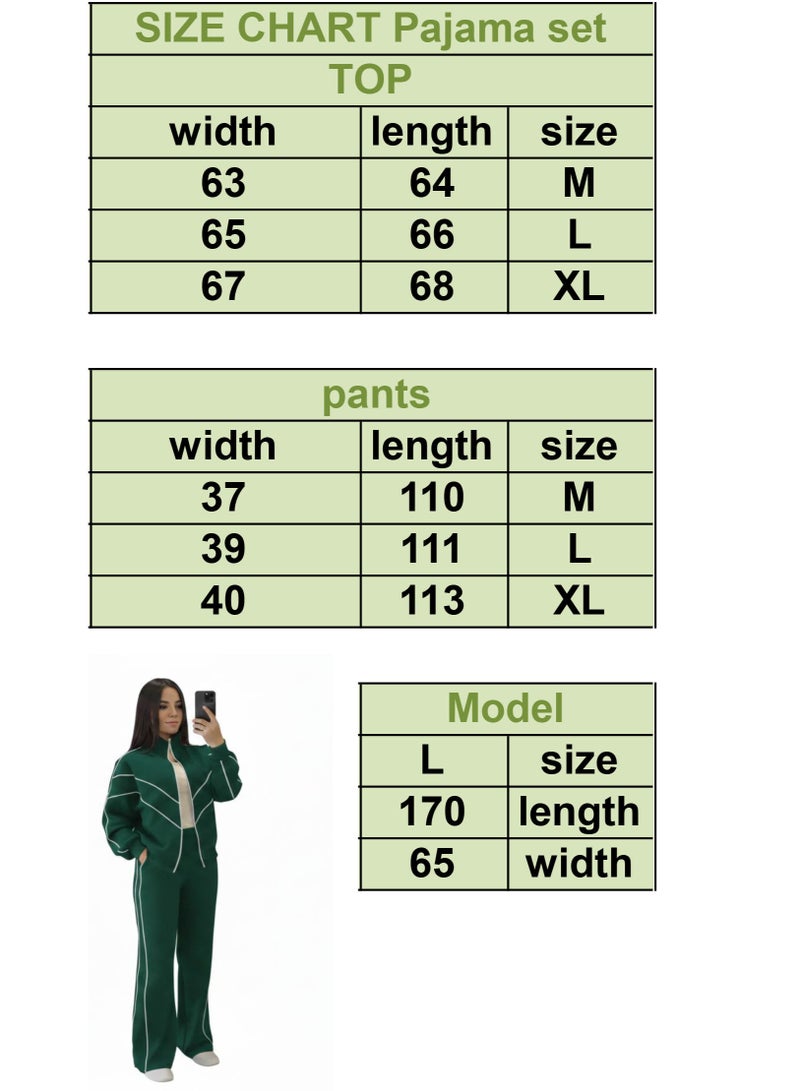 Women’s Green Winter Sports Set – Modern and Comfortable Design Made from Melton Cotton for Warmth in Cold Weather and Daily Wear – Zip-Up Top and Practical Pocketed Pants That Can Be Styled with Other Pieces - Image 5